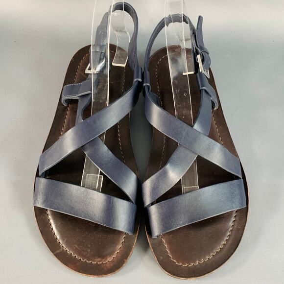 SALVATORE FERRAGAMO Size 8 Navy Brown Leather Strappy Sandals main image 6